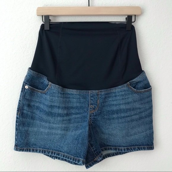 Isabel Maternity by Ingrid & Isabel Over Belly Midi Maternity Jean Shorts - Picture 2 of 7
